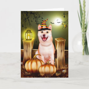 Shiba Inu mit Hexenhut Halloween Karte