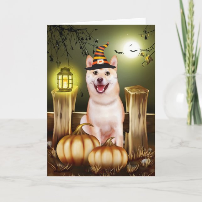 Shiba Inu mit Hexenhut Halloween Karte (Vorderseite)