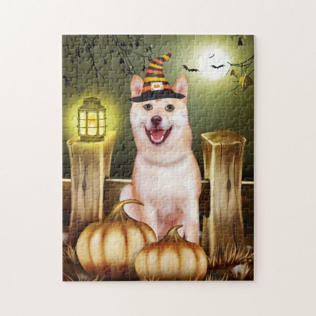 Shiba Inu mit Hexenhut Halloween Puzzle (Vertikal)