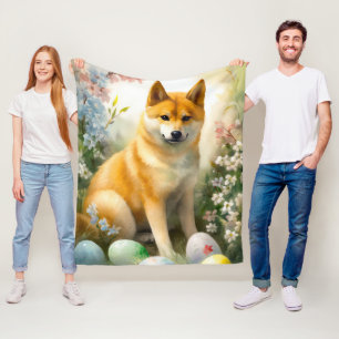 Shiba Inu mit Ostereiern Urlaub Fleecedecke