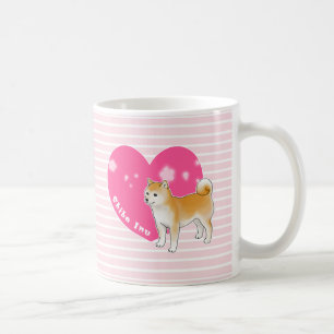 Shiba Inu mit rosa Herz und Streifen Kaffeetasse