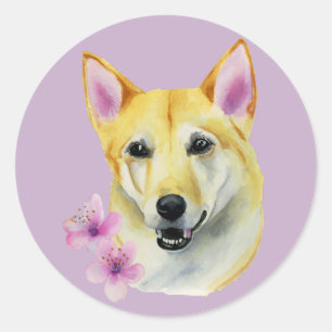 Shiba Inu mit Sakura Malerei   Hundebart Runder Aufkleber