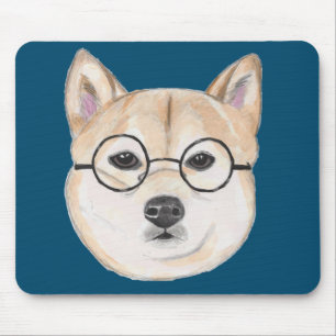 Shiba Inu mit übergroßen runden gerahmten Gläse Mousepad