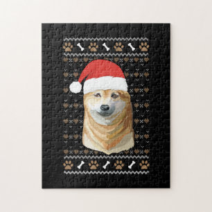 Shiba Inu mit Weihnachtsmannmütze hässlich frohe W Puzzle