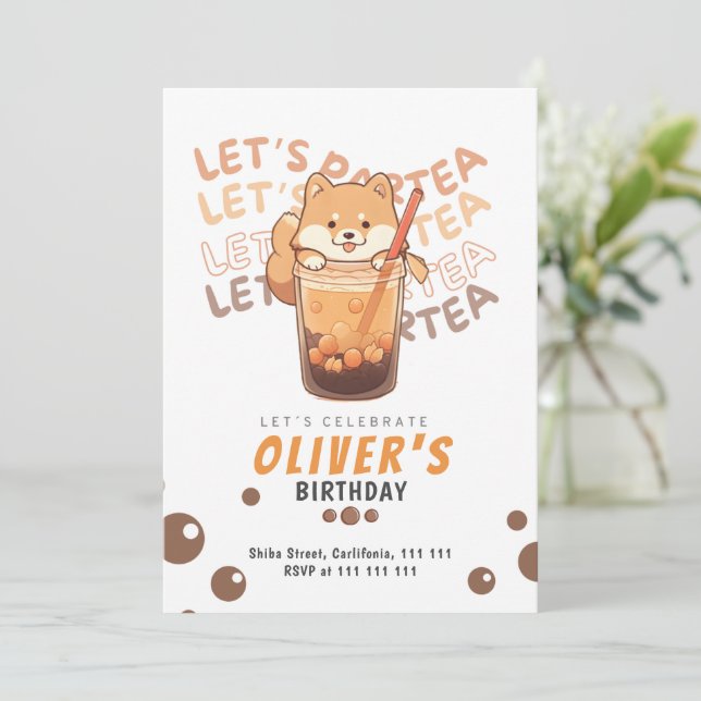 Shiba Inu Modern Birthday Party für Kinder Dankeskarte (Stehend Vorderseite)