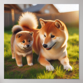 Shiba Inu Mutter und ihr Welpe Poster