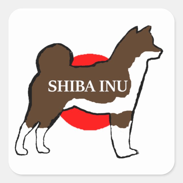 shiba inu Name Silhouette auf japanischem Rotem Se Quadratischer Aufkleber (Vorderseite)