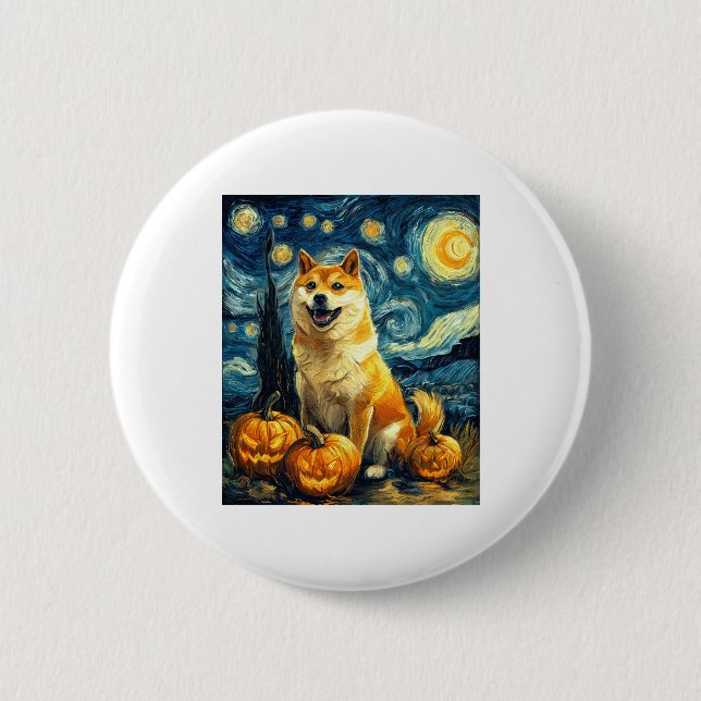 Shiba Inu Niedlich Hund Halloween Kürbislaterne Pu Button (Vorderseite)