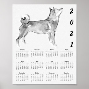 Shiba Inu Original Malerei 1 Kalenderposter 2021 Poster