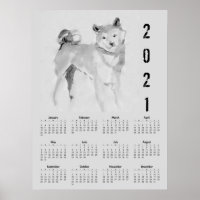 Shiba Inu Original Malerei 3 Kalenderposter 2021
