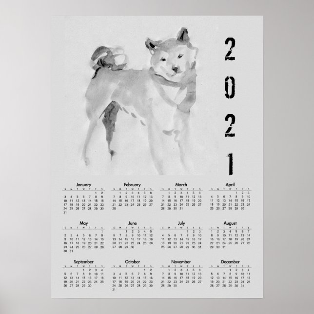 Shiba Inu Original Malerei 3 Kalenderposter 2021 Poster (Vorne)
