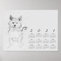 Shiba Inu Original Malerei 4 Kalenderposter 2021