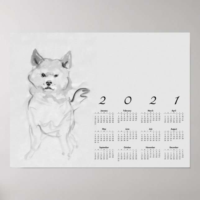 Shiba Inu Original Malerei 4 Kalenderposter 2021 Poster (Vorne)