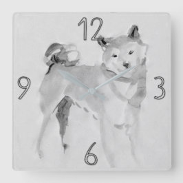 Shiba Inu Original Malerei Hund Jahr Geburtstag WC Quadratische Wanduhr