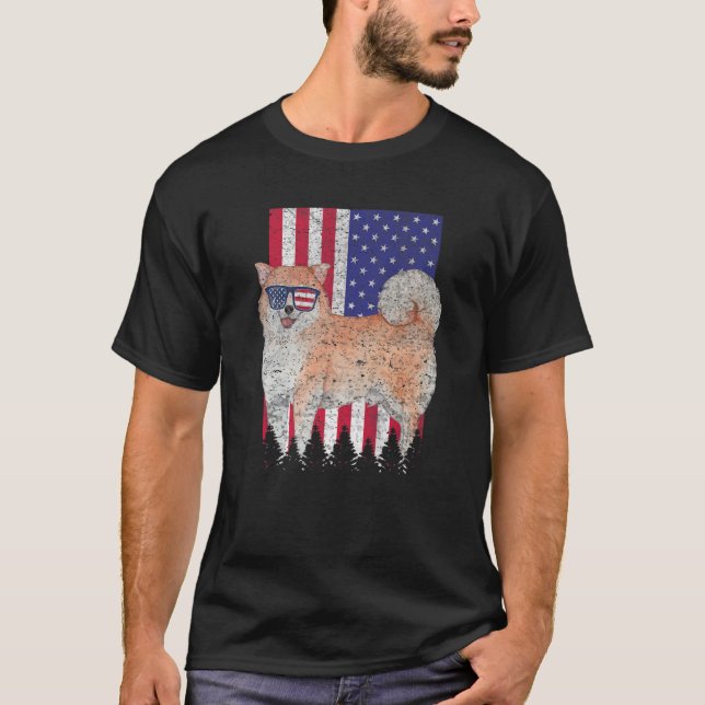Shiba Inu Patriotic Dog USA Pride American Flag T-Shirt (Vorderseite)