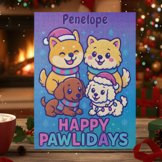 Shiba Inu Poodle Christmas Dogs Blue Purple Puppy Puzzle