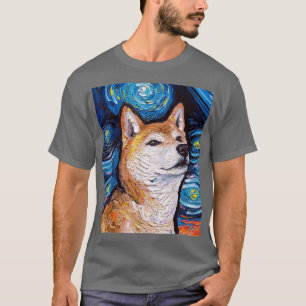 Shiba Inu Portrait Starry Night Dog Art von Aja T-Shirt