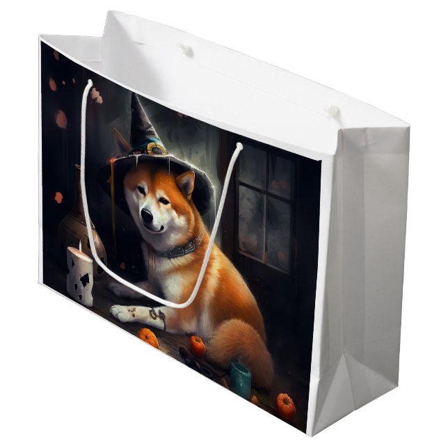 Shiba Inu Pumpkins Halloween Beängstigend Große Geschenktüte (Vorderseite Schrägansicht)