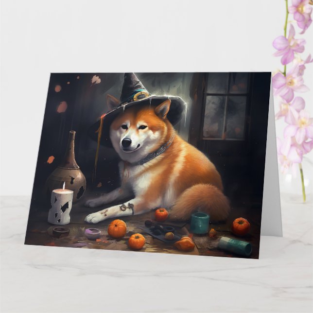 Shiba Inu Pumpkins Halloween Beängstigend Karte (Orchidee)