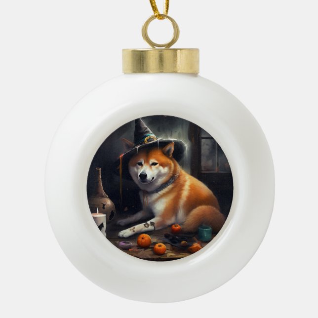 Shiba Inu Pumpkins Halloween Beängstigend Keramik Kugel-Ornament (Vorderseite)