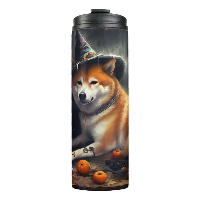 Shiba Inu Pumpkins Halloween Beängstigend Thermosbecher (Vorderseite)