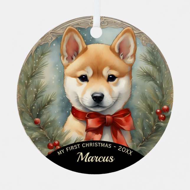 Shiba Inu Puppy First Christmas Ornament (Vorderseite)