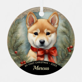 Shiba Inu Puppy First Christmas Ornament Aus Metall