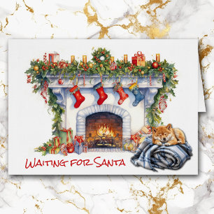 Shiba Inu Puppy wartet auf Santa Fireplace