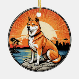 Shiba Inu Retro Sunset Dog Lover Keramik Ornament