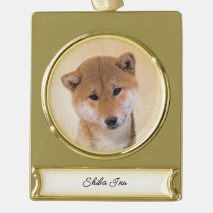Shiba Inu (Rot) Gemälde - Original Dog Art Silver Banner-Ornament Gold