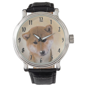Shiba Inu (Rot) Malerei - Original Hunde Kunst Armbanduhr