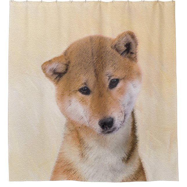 Shiba Inu (Rot) Malerei - Original Hunde Kunst Duschvorhang (Vorderseite)