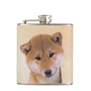 Shiba Inu (Rot) Malerei - Original Hunde Kunst Flachmann