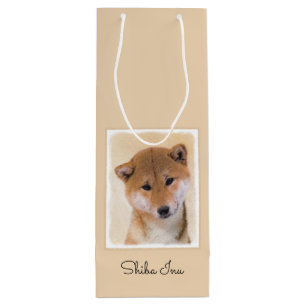 Shiba Inu (Rot) Malerei - Original Hunde Kunst Geschenktüte Für Weinflaschen