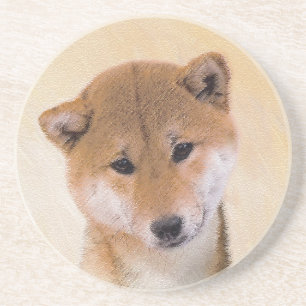 Shiba Inu (Rot) Malerei - Original Hunde Kunst Getränkeuntersetzer