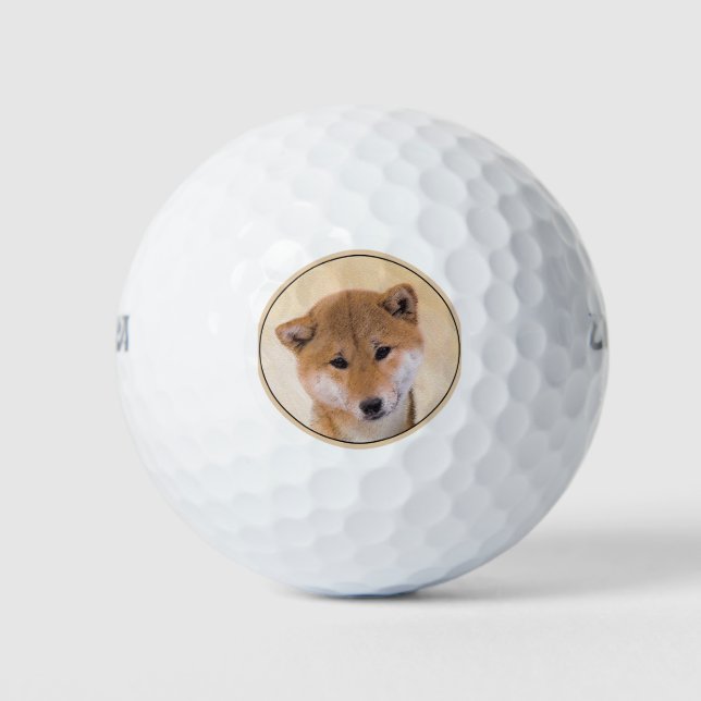 Shiba Inu (Rot) Malerei - Original Hunde Kunst Golfball (Vorderseite)