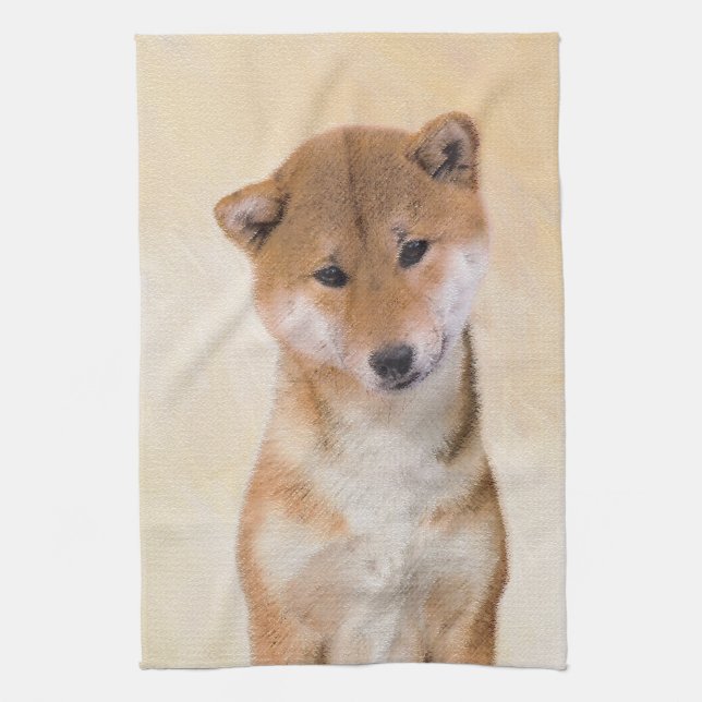 Shiba Inu (Rot) Malerei - Original Hunde Kunst Handtuch (Vertikal)