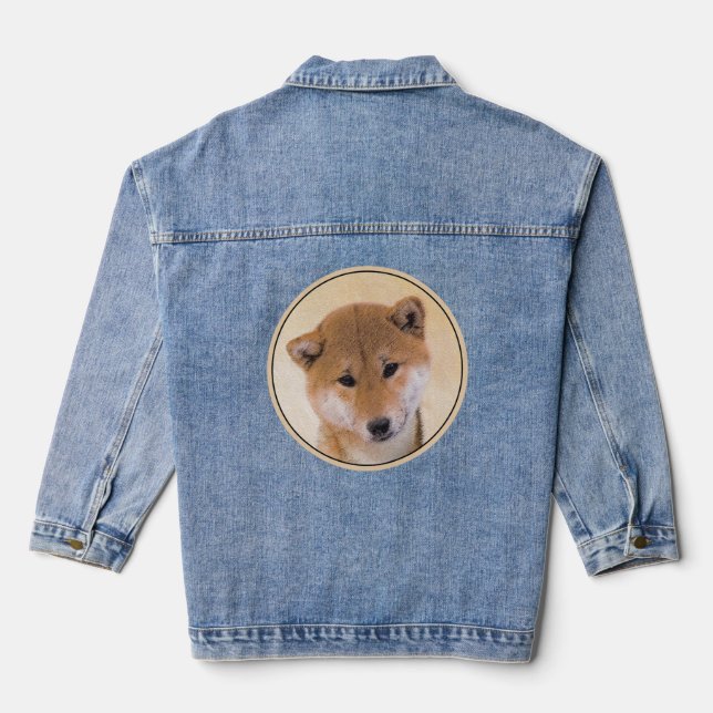 Shiba Inu (Rot) Malerei - Original Hunde Kunst Jeansjacke (Rückseite)