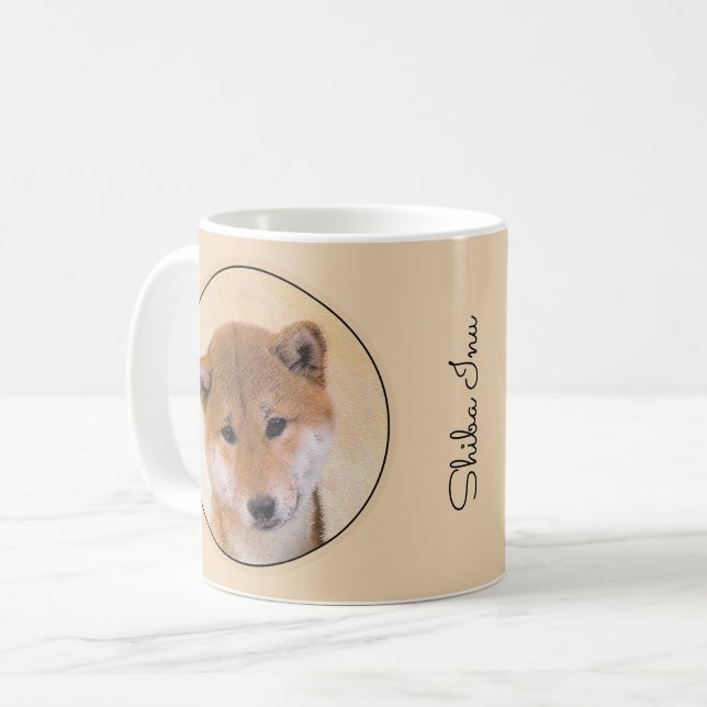 Shiba Inu (Rot) Malerei - Original Hunde Kunst Kaffeetasse (Vorderseite Links)