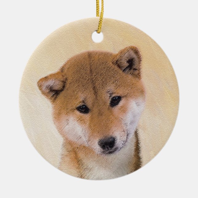 Shiba Inu (Rot) Malerei - Original Hunde Kunst Keramik Ornament (Vorne)