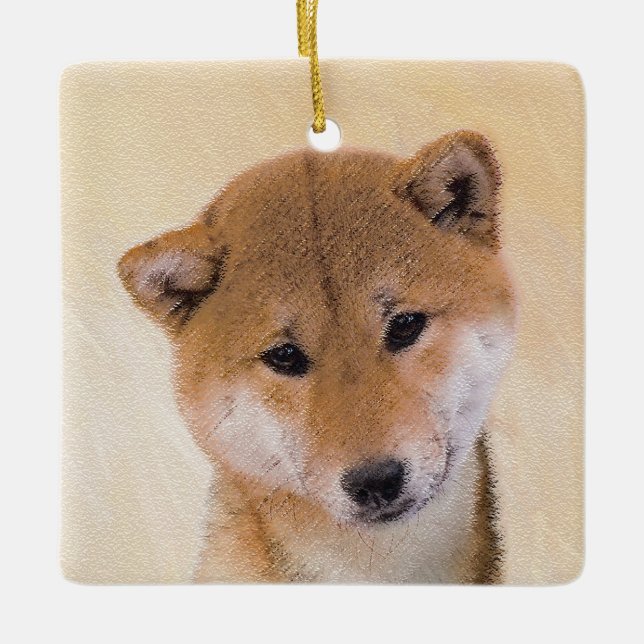Shiba Inu (Rot) Malerei - Original Hunde Kunst Keramikornament (Vorderseite)