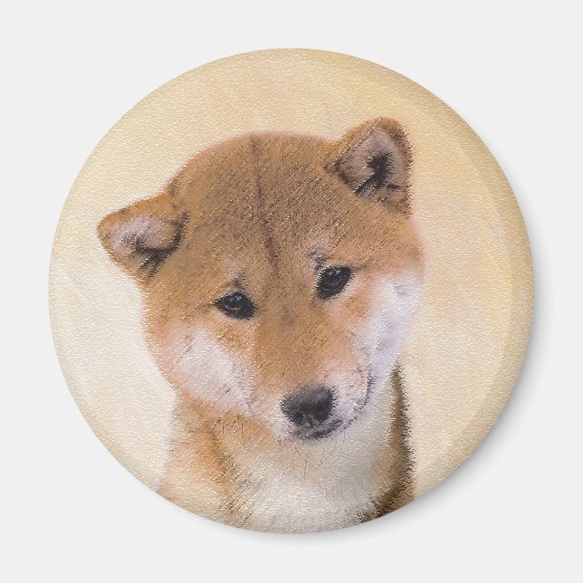 Shiba Inu (Rot) Malerei - Original Hunde Kunst Magnet (Vorne)