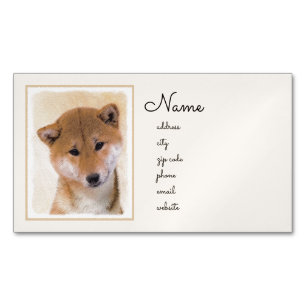Shiba Inu (Rot) Malerei - Original Hunde Kunst Magnetische Visitenkarte