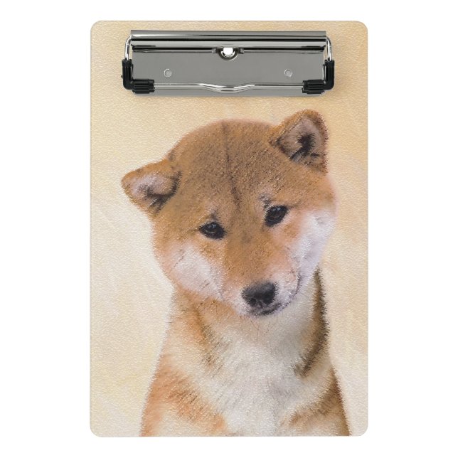 Shiba Inu (Rot) Malerei - Original Hunde Kunst Mini Klemmbrett (Vorderseite)