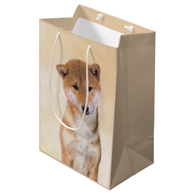 Shiba Inu (Rot) Malerei - Original Hunde Kunst Mittlere Geschenktüte (Vorderseite Schrägansicht)