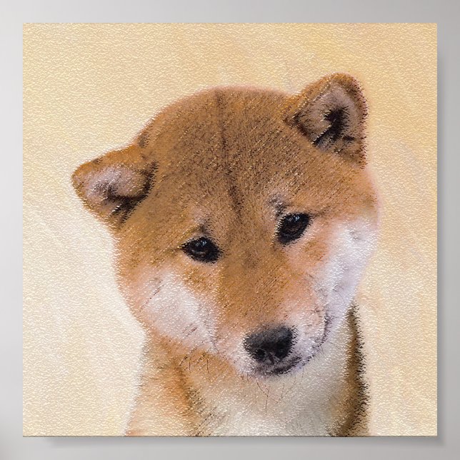 Shiba Inu (Rot) Malerei - Original Hunde Kunst Poster (Vorne)