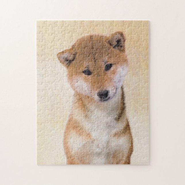 Shiba Inu (Rot) Malerei - Original Hunde Kunst Puzzle (Vertikal)