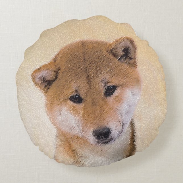 Shiba Inu (Rot) Malerei - Original Hunde Kunst Rundes Kissen (Rückseite)