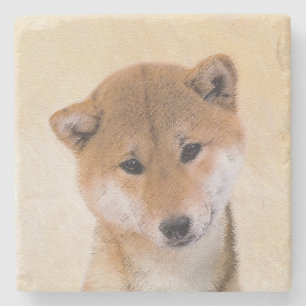 Shiba Inu (Rot) Malerei - Original Hunde Kunst Steinuntersetzer