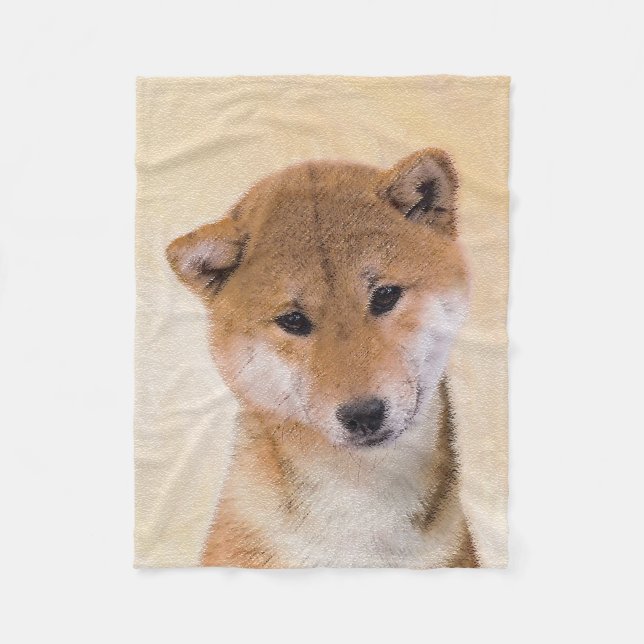 Shiba Inu (Rot) Malerei - Original Hundekunst Fleecedecke (Vorderseite)